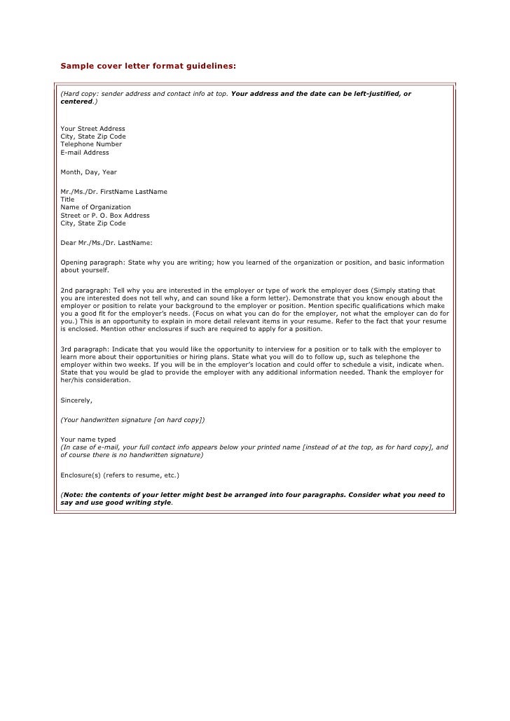 Guidelines For Cover Letter Sample cover letter format guidelines:(Hard copy: sender address and contact info at ...