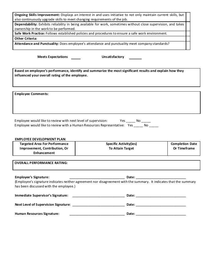 work performance review examples