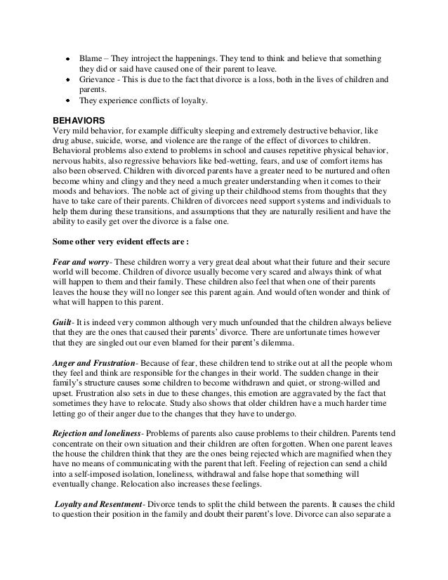 A List Of Cause And Effect Essay Topics On Divorce