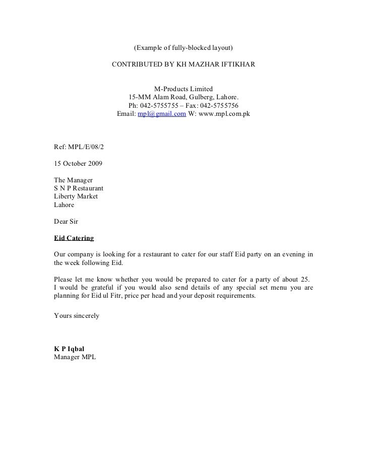 cover letter format block style