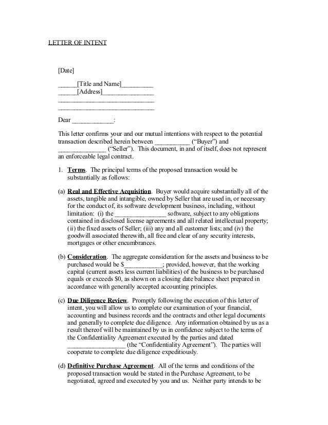 Business Letter Of Intent Sample | jocuricu