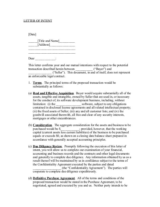 Sample letter of intent
