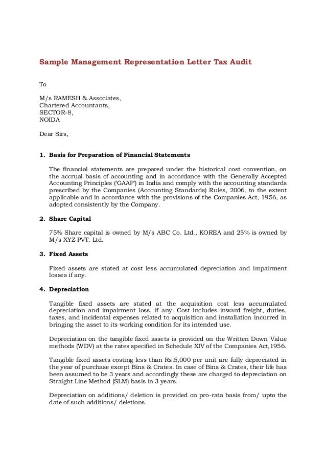 Sample Management Representation Letter