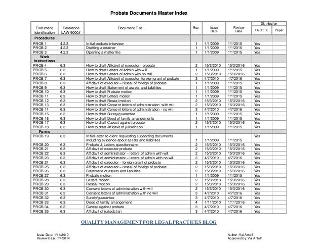 document master list template sle probate documents master index document master list template sle probate documents master index