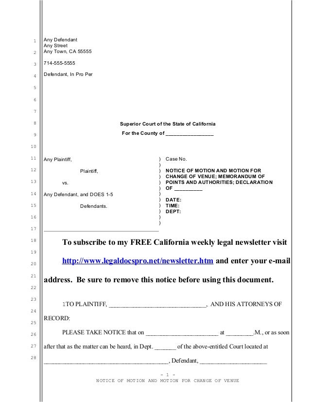 Sample California motion for change of venue