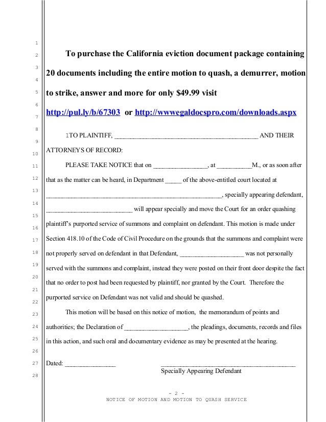 to form motion california quash