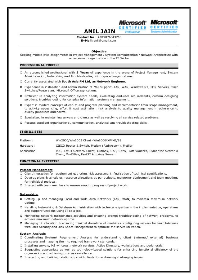 sample of experience resumes