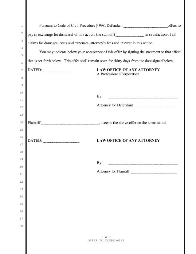 Sample Of An Offer And Compromise Letter Sample Of An Offer And Compromise Letter