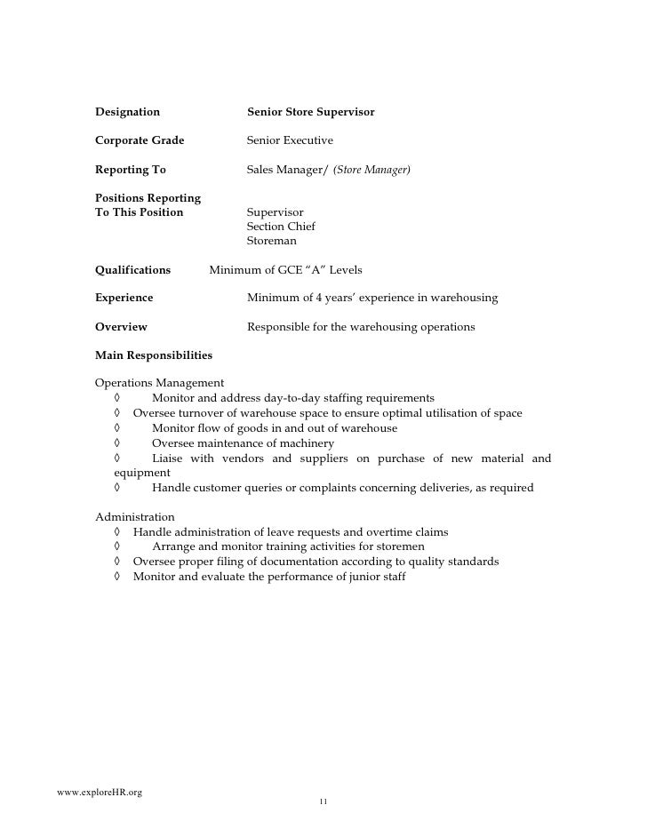 Sample of job descriptions a