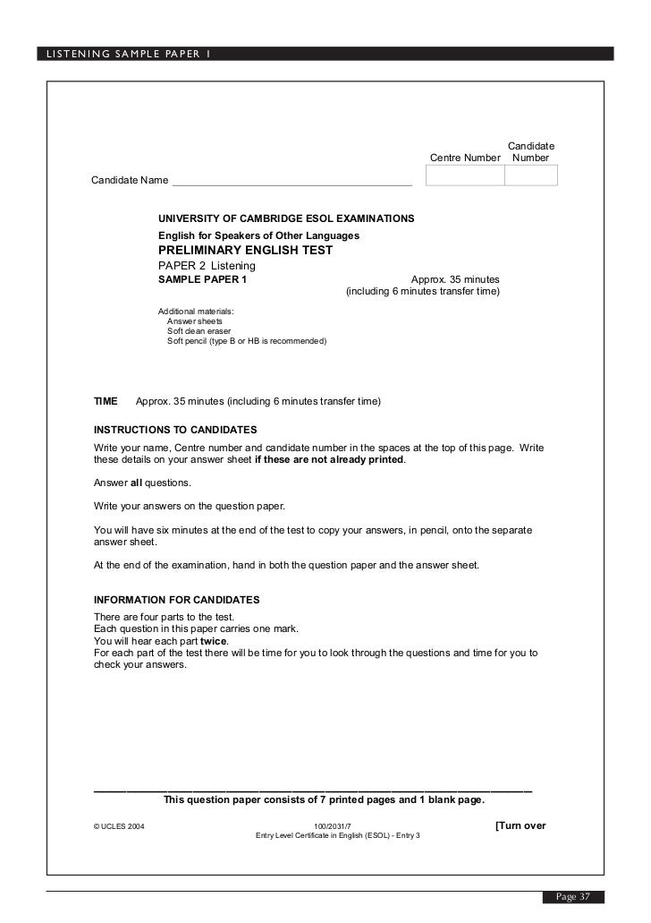 Cambridge pet exam sample papers image