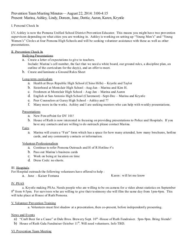 taking meeting minutes format