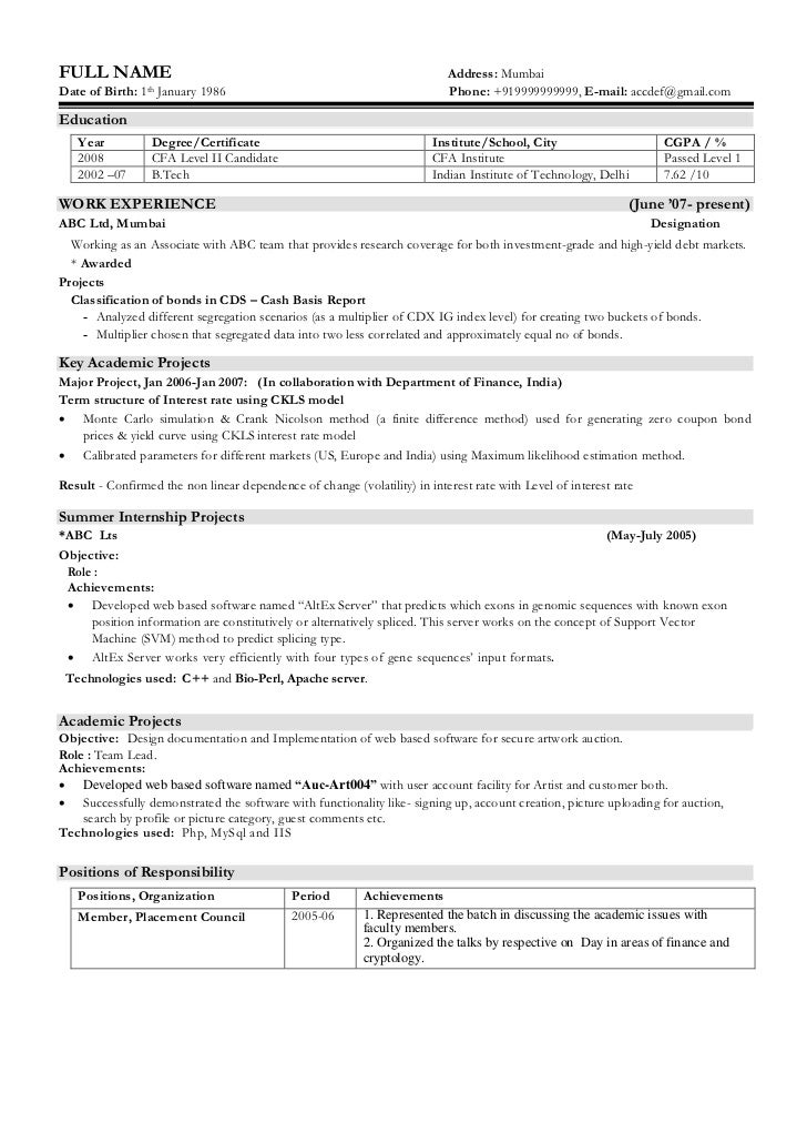 Sample Resume with Work exp