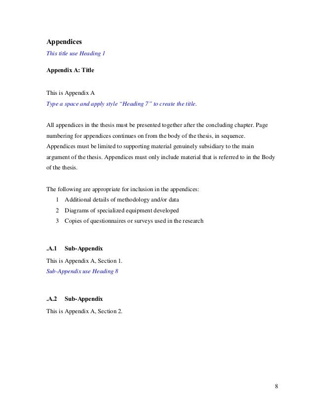 List of appendices example List of appendices example image