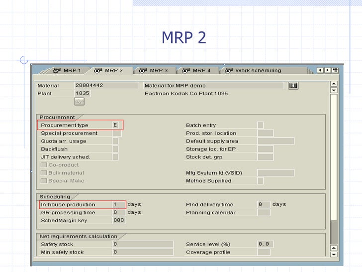 Sap MRP materials requirements planning
