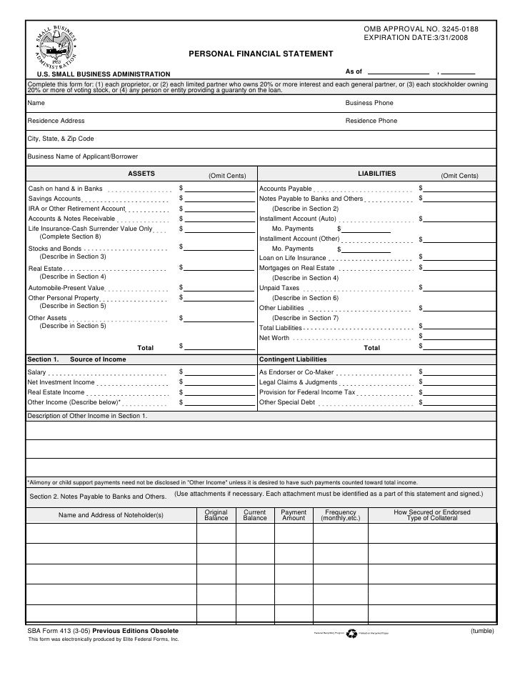 Personal income statement form