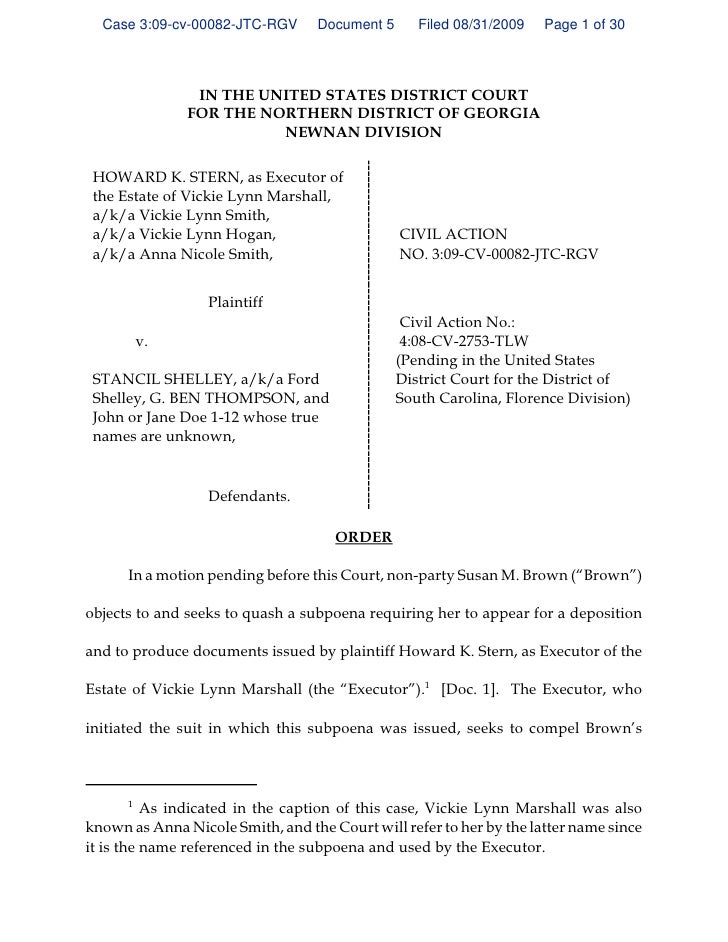 ORDER Denying Quash Subpoena Of S. Brown
