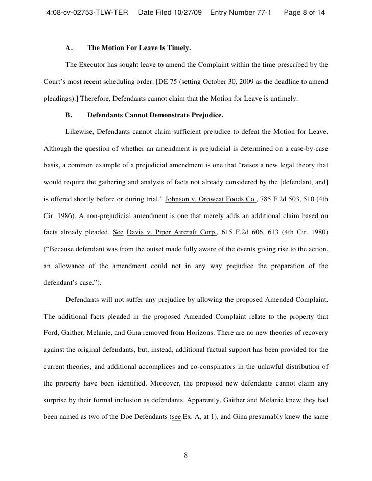 sample to motion amend complaint