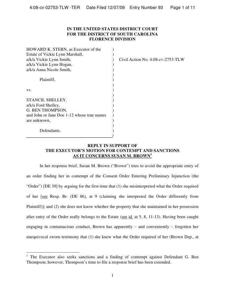 Reply In Support Of Motion For Contempt For Sb