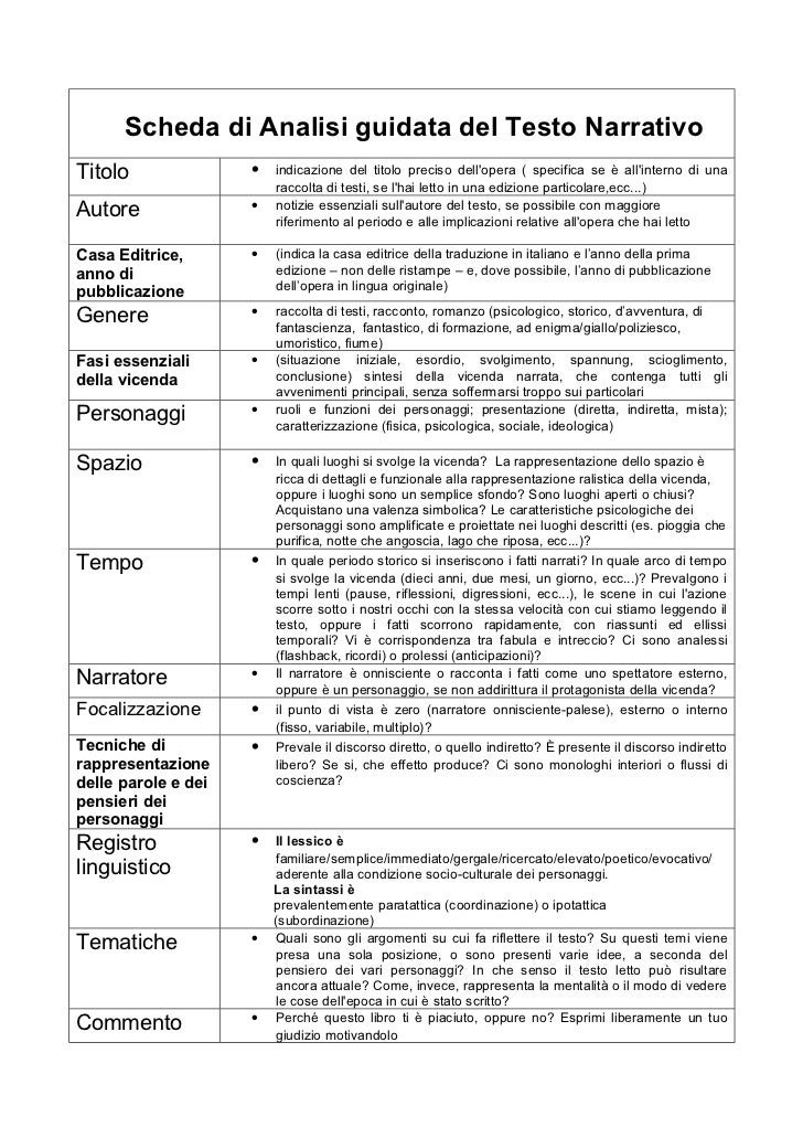 Scheda di analisi del testo narrativo