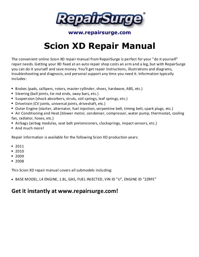 scion repair 2009 manual