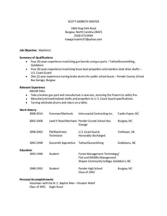 machinist resume exle garreth winter machinist resume machinist resume exle garreth winter machinist resume