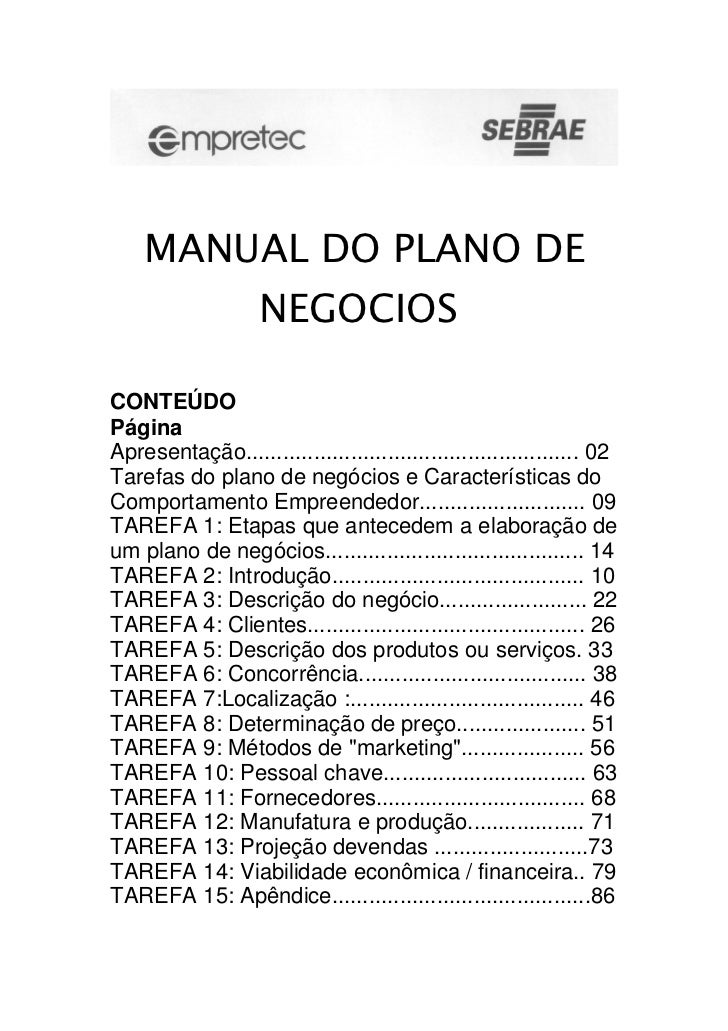 Estrutura de um plano de negocios sebrae