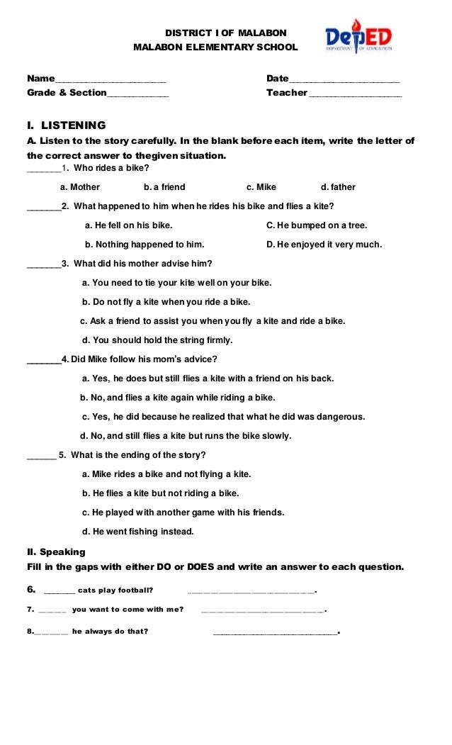 Reading Comprehension Test For Grade 3 Philippines - reading exercises