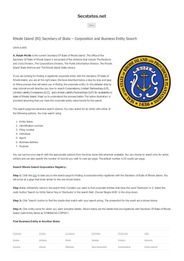 Rhode Island Sec Of State Business Search Rhode Island Sec Of State Business Search
