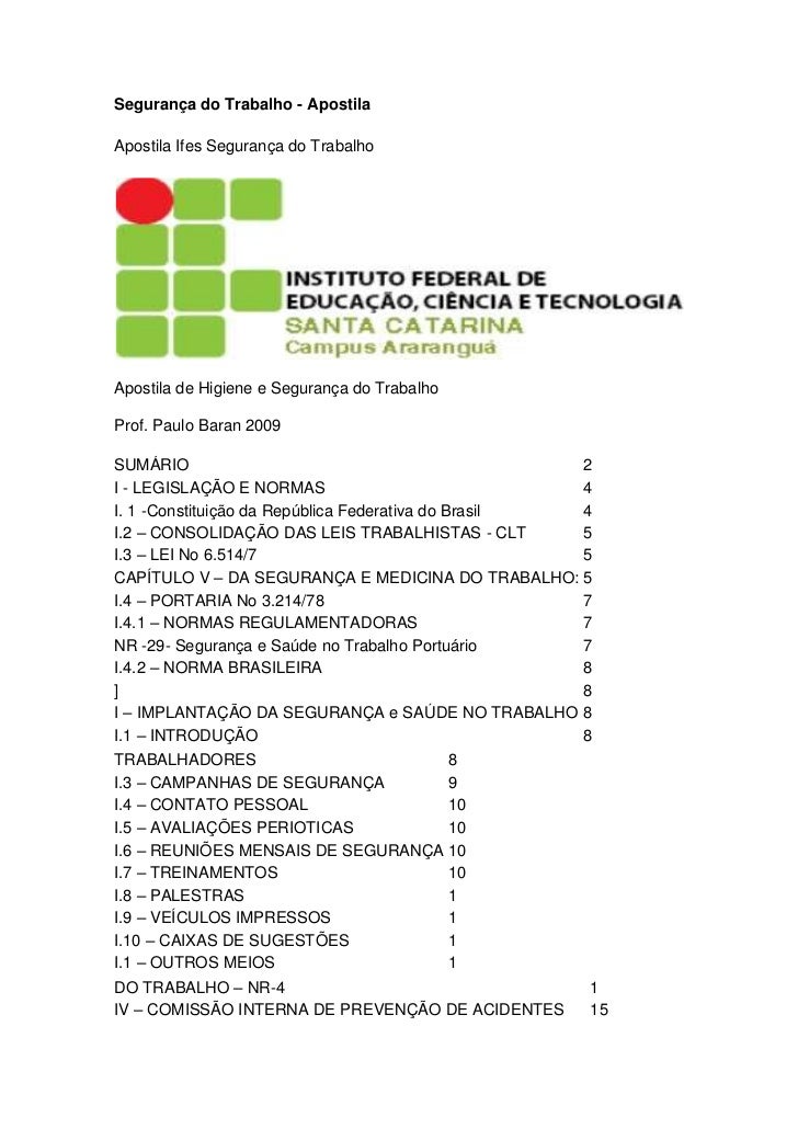 Curso tec de seguranca do trabalho