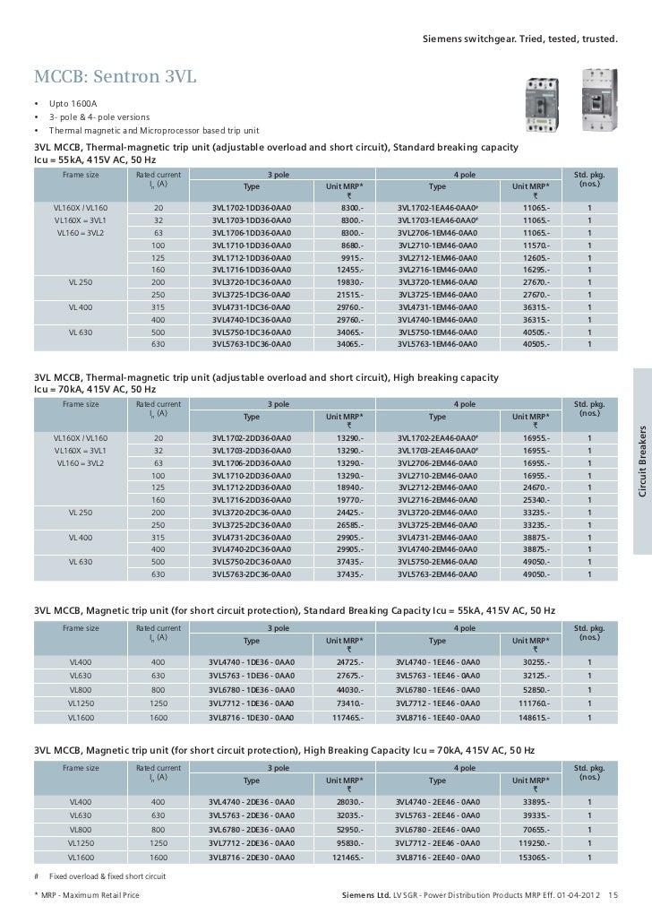 Seimens list price april 2012