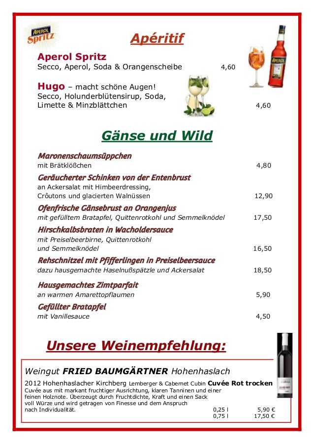 Saison-Karte Gänse und Wild | Restaurant Hirsch, Besigheim