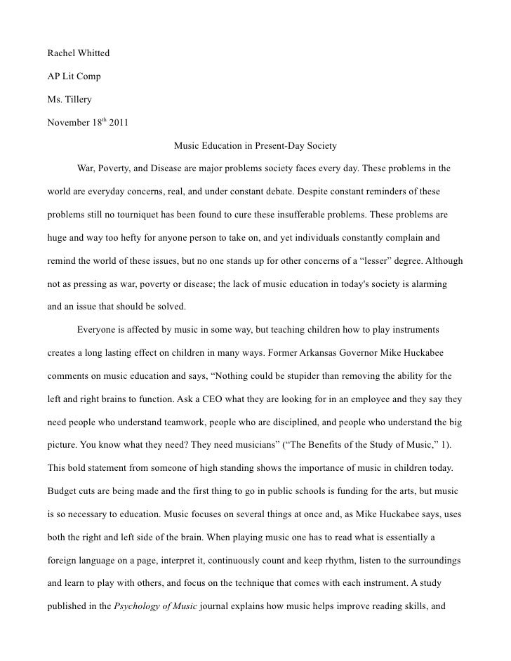Research Essays Examples Senior project research paper. Rachel WhittedAP Lit CompMs. TilleryNovember 18th 2011 Music Education ...