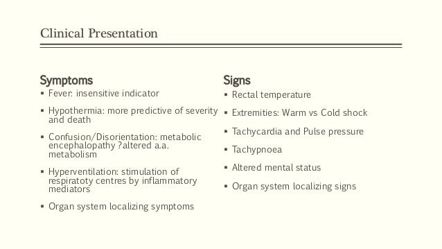 Clinical presentation of septic shock