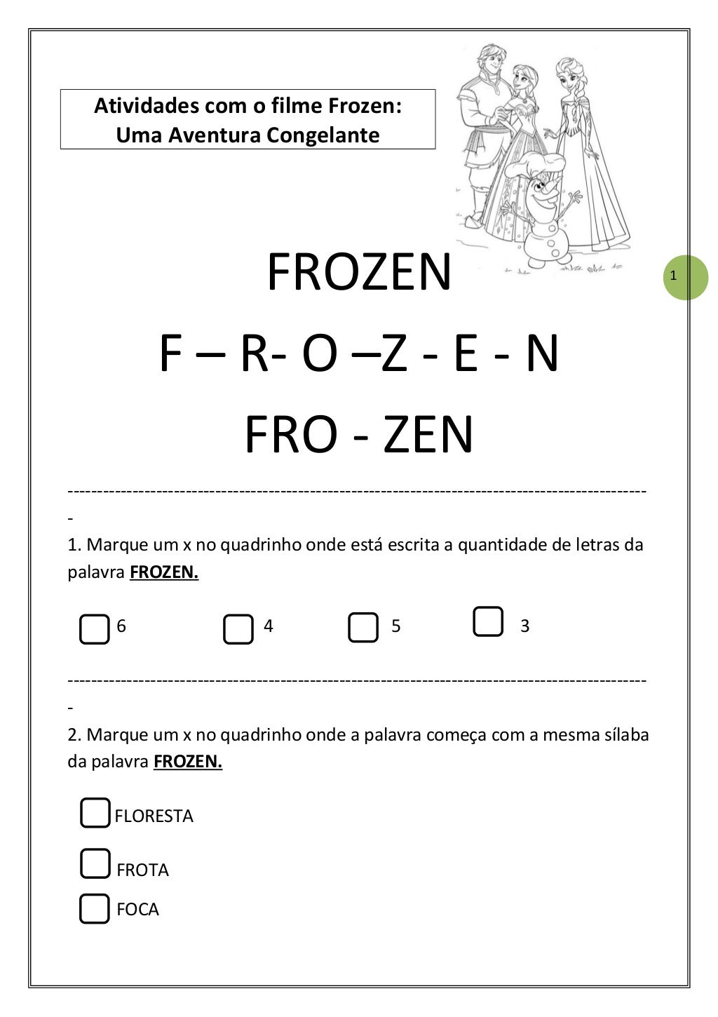Sequencia didática frozen - português - matemática , artes e educação religiosa