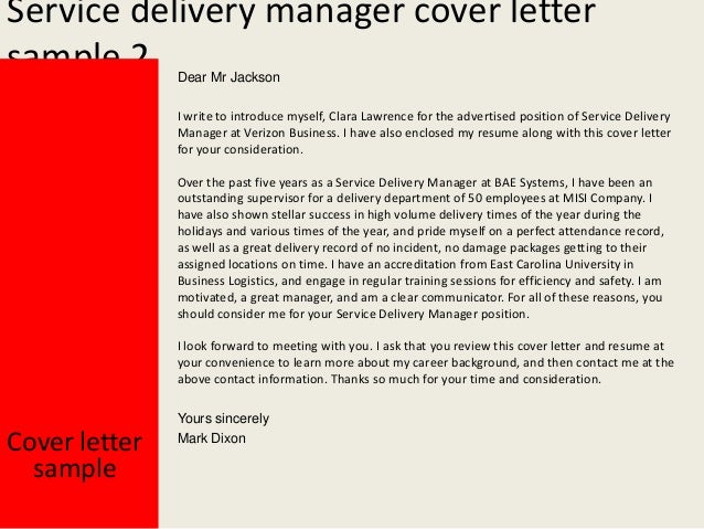 service delivery manager cover letter