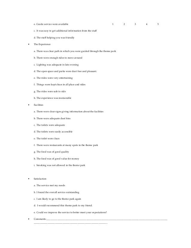 Theme Park Questionnaire | sle questionnaire service Theme Park Questionnaire | sle questionnaire service