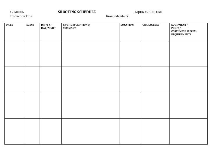 blank shooting schedule template blank schedule grid