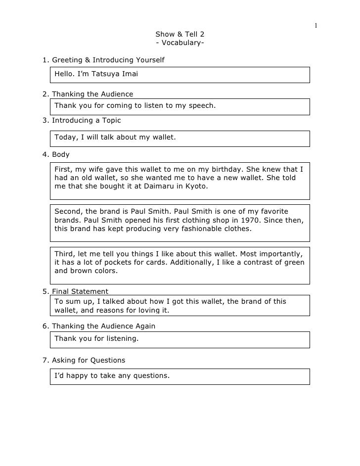 Show and tell 2 example