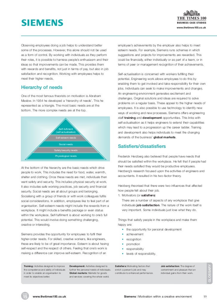 siemens - motivation within a creative environment essay To win in the marketplace you must first win in the workplace allow them to unleash their imagination, ingenuity and creativity and everybody wins to build a work environment that attracts and keeps talented people who. siemens - motivation within a creative environment essay To win in the marketplace you must first win in the workplace allow them to unleash their imagination, ingenuity and creativity and everybody wins to build a work environment that attracts and keeps talented people who.