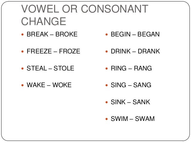 Simple past tense of irregular verbs