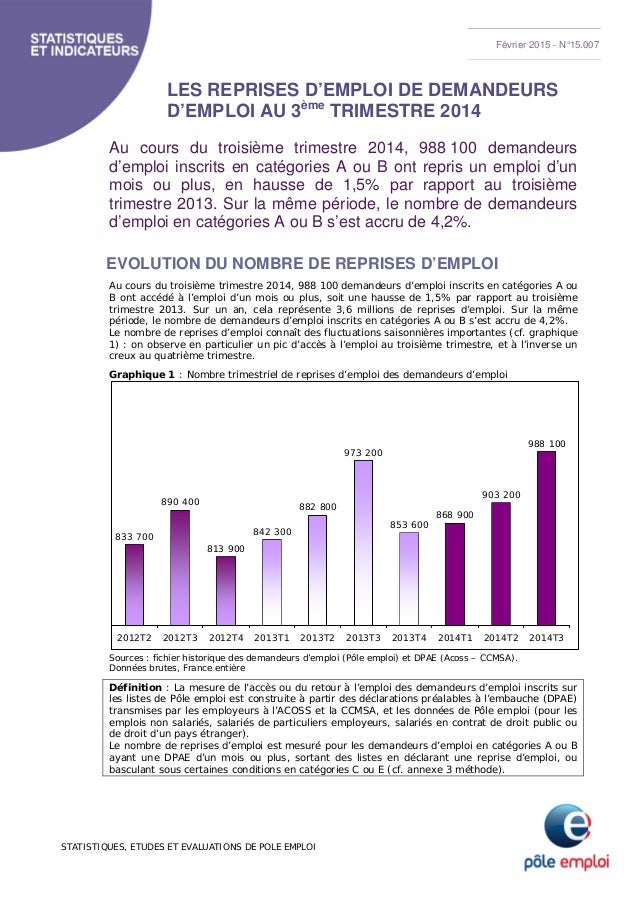 Les reprises d'empoi de demandeurs d'emploi au 3Ã¨me trimestre 2014