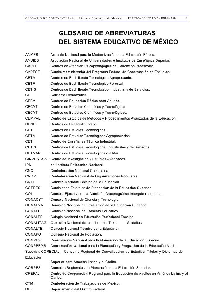 Sistema educativo de Mexico Glosario de Abreviaturas