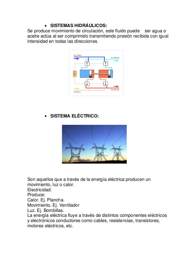 SISTEMAS HIDRÁULICOS:Se produce movimiento de circulación, este fluido puede ser agua oaceite actúa al ser comprimido tran...