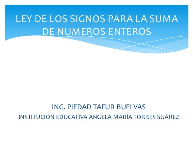 LA LEY DE LOS SIGNOS DE LA SUMA la ley de los signos de la suma: