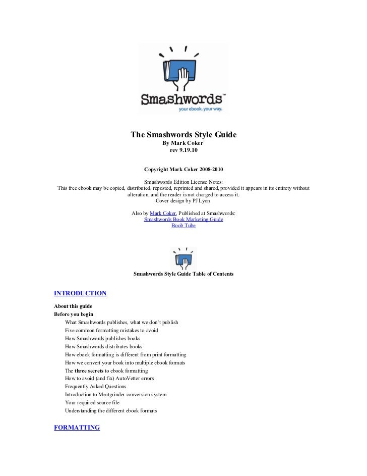 Smashwords Template smashwords style guide