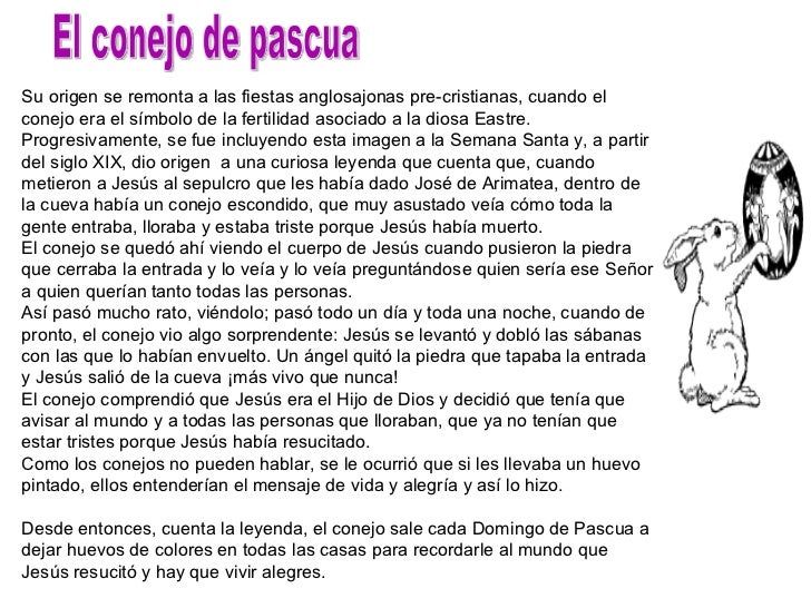 El conejo de pascua Su origen se remonta a las fiestas anglosajonas pre-cristianas, cuando el conejo era el símbolo de la ...