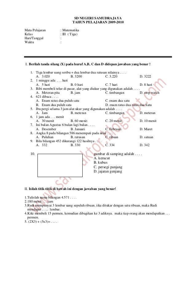 Contoh Soal Uts Matematika Sd Kelas 4 Semester 2.Soal Latihan Ukk Pendidikan Agama Kristen Kelas 