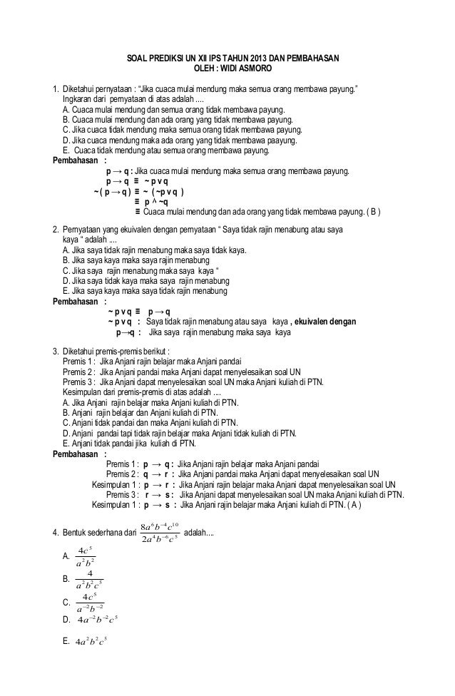 Soal prediksi un xii ips 2013 paket 13 dan pembahasan