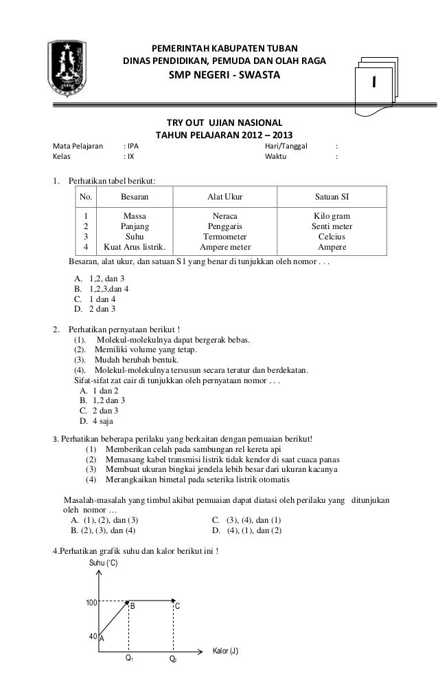 Soal tryout  ipa smp  tipe 1
