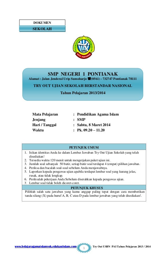SOAL TRY OUT UASBN PAI SMP Paket 1 2015